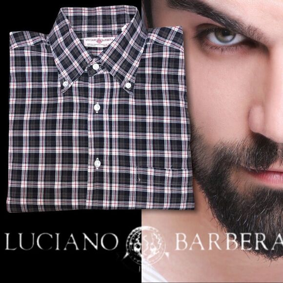 LUCIANO BARBERA Plaid Cotton Button-down Grey - Picture 1 of 7